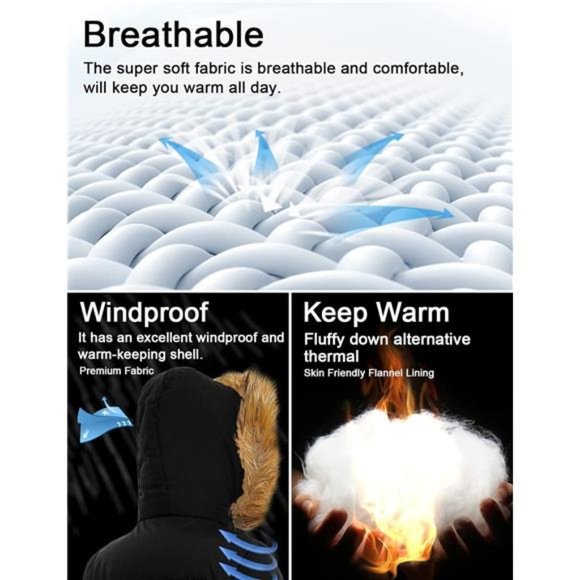 Women's Winter‎ Down Thicken Jacket Puffer Parka Coat with Removable Fur Hood - Picture 2 of 7